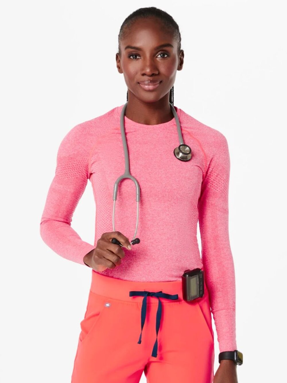 FIGS RETIRED Fiery Coral Salta Seamless - Long Sleeve Underscrub!